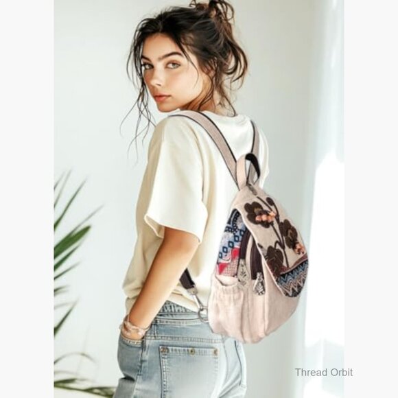 Cotton Mini Backpack Purse Convertible Chest Bag Women\'s Casual Daypack